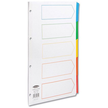 Concord Index Dividers / 5-Part / Multicoloured Mylar Tabs / A4 / White