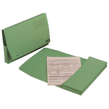 Elba Document Wallets Full Flap, 285gsm, Foolscap, Green, Pack of 50