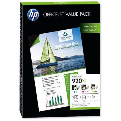 HP 920XL Value Pack - Includes 3 Cartridges and 50 Sheets of A4 Matte Paper