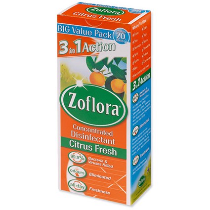 Zoflora Concentrated Disinfectant, Citrus Fresh, Makes 20 Litres, 500ml
