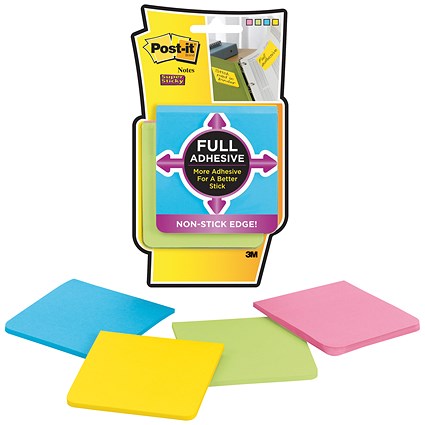 Post-it Super Sticky Full Adhesive Notes, 76x76mm, Assorted, Pack of 4 x 25 Notes