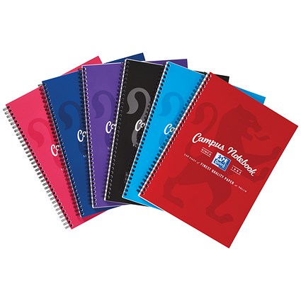 Oxford Campus Laminated Card Cover Wirebound Notebook, A5+, 2 Hole, 140 Pages, Pack of 5
