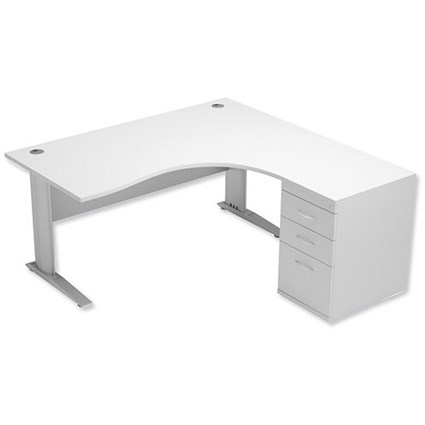 Sonix Premier Radial Desk / Right Hand / With Pedestal / 1600mm Wide / White