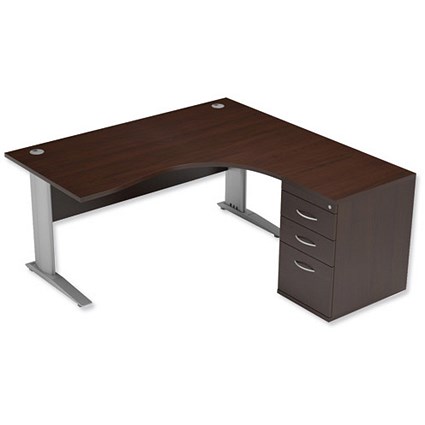Sonix Premier Radial Desk / Right Hand / With Pedestal / 1600mm Wide / Dark Walnut