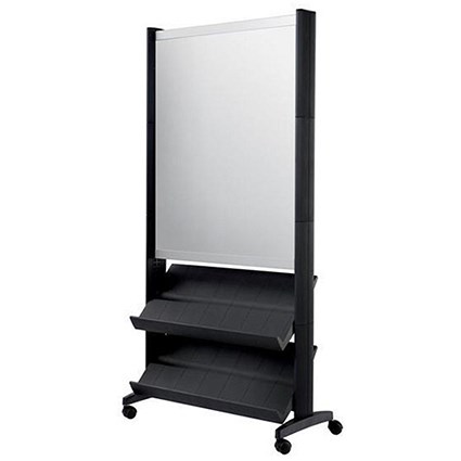 Paperflow Mobile Literature Display with Two Shelves & A1 Poster Holder - Black