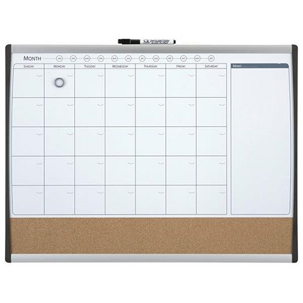 Rexel Calendar Combination Board / Cork & Magnetic Drywipe / Arched Frame / W585xH430mm