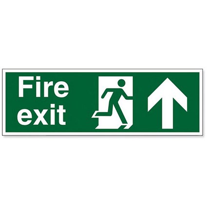 Stewart Superior Fire Exit Sign Man and Arrow Straight Up 450x150mm Polypropylene