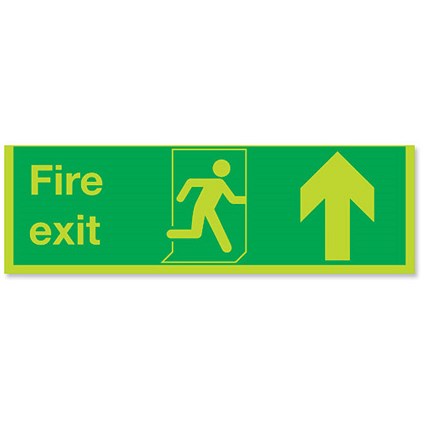 Stewart Superior Fire Exit Sign Man and Arrow Straight Up W600xH200 Self-adhesive Vinyl