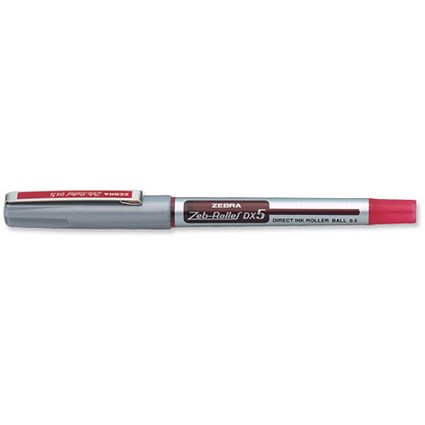 Zebra DX5 Rollerball Pen / Liquid Ink / Fine Needle Point / Red / Pack of 10