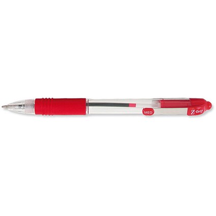 Zebra Z-Grip Medium Retractable Ball Pen / Metal Clip Red / Pack of 12