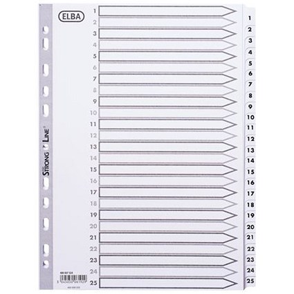 Elba Dividers / Europunched / 1-25 with Clear Tabs / A4 / White