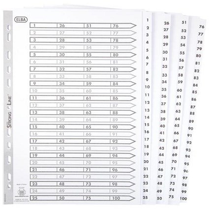 Elba Subject Dividers, 1-100, Clear Tabs, A4, White