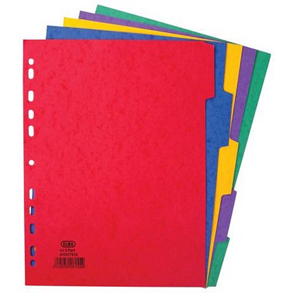 Elba Heavyweight 225gsm Pressboard Dividers / Extra Wide / Europunched / 5-Part / A4 / Assorted