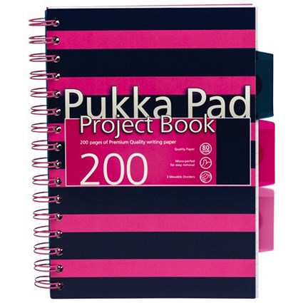 Pukka Pad Navy Project Book / A5 / 200 Pages / Pink / Pack of 3