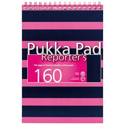 Pukka Pad Navy Reporters Pad / 140x205mm / 160 Pages / Pink / Pack of 3