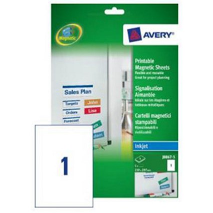 Avery Removable Magnetic Signs / 1 per Sheet / 210x297mm / White / J8867-5 / 5 Signs