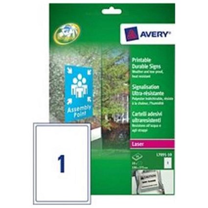 Avery Durable Self-adhesive Signs / 1 per Sheet / 190x275mm / L7091-10 / 10 Signs
