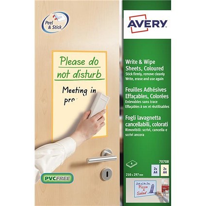 Avery Write and Wipe / Colour Mix Pack of A4 Sheets / 70708 / 4 Sheets