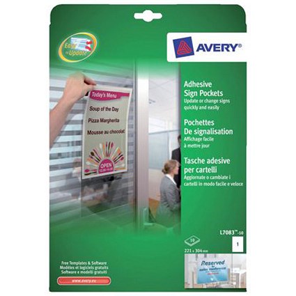 Avery Self-Adhesive Sign Pockets / 1 per Sheet / 221x304mm / L7083-10 / 10 Signs