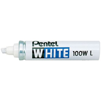 Pentel Permanent Marker, Chisel Tip, White, Pack of 12