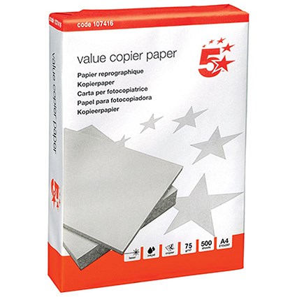 5 Star A4 Value Multifunctional Paper - White - 75gsm - Ream (500 Sheets)