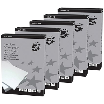 5 Star A4 Premium Paper, White, 90gsm, Box (5 x 500 Sheets)