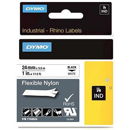 Dymo Rhino Tape Permanent Nylon 24mm Black on White Ref 1734524