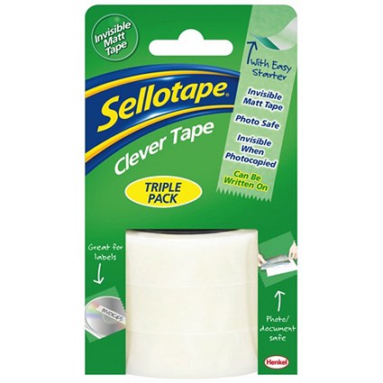 Sellotape Clever Tape / Write-on, Copier-friendly, Tearable / 18mmx15m / 3 Rolls Per Pack / Pack of 6