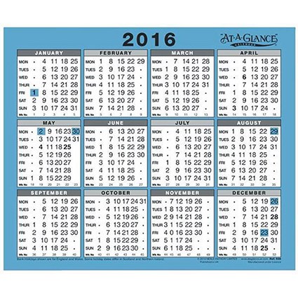 At-a-Glance 2016 Desk or Wall Calendar One Year to View Double-sided W254xH210mm