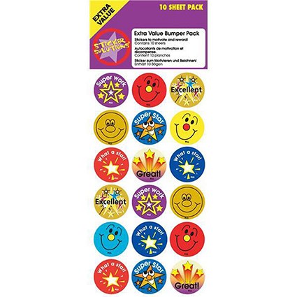 Sticker Solutions Circular Shaped Reward Phrases Pack / Faces / 10 Sheets