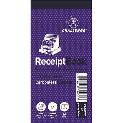 Challenge Carbonless Receipt Duplicate Book / 50 Receipts / 140x70mm / Pack of 10