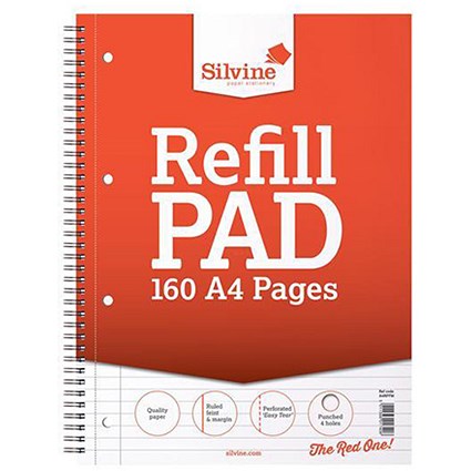 Silvine Wirebound Sidebound Refill Pad / A4 / Punched & Perforated / 160 Pages / Pack of 6