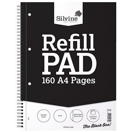 Silvine Wirebound Sidebound Refill Pad / A4 / Punched & Perforated / Plain / 160 Pages / Pack of 6