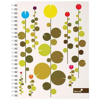 Silvine Summer Gardens Wirebound Notebook / A5+ / Ruled / 160 Pages / Pack of 4