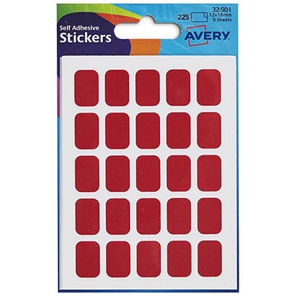 Avery Rectangular Labels / 12x18mm / Red / 32-501 / 225 Labels