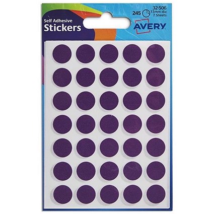 Avery Coloured Labels / 13mm Diameter / Purple / 32-506