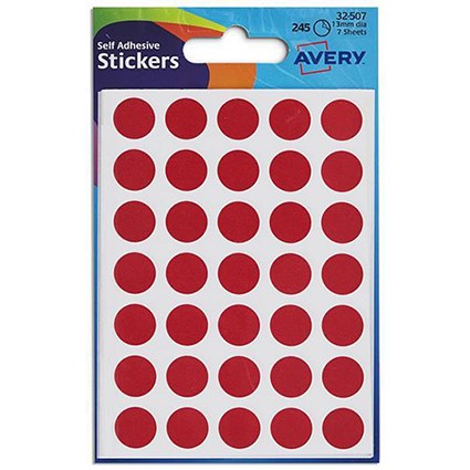 Avery Coloured Labels / 13mm Diameter / Red / 32-507