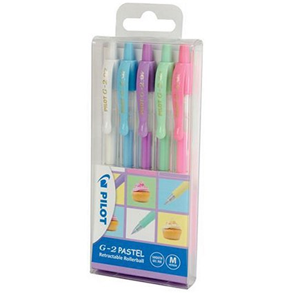 Pilot G2 Retractable Gel Rollerball / Assorted Colours Pastel Colours / Pack of 5