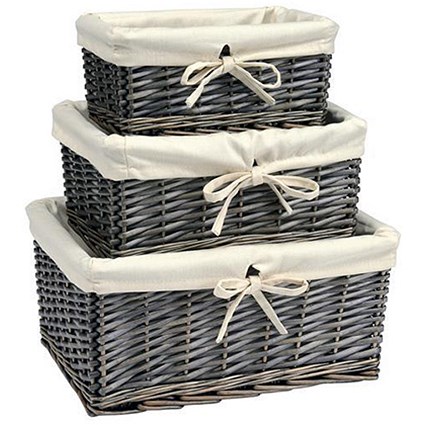 Split Wicker Rattan Baskets with Dark Brown Lining - Pack of 3 Different Sizes