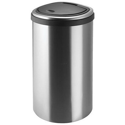 Addis Deluxe D-shaped Flat Back Waste Bin / Press Top / 40 Litre / Stainless Steel