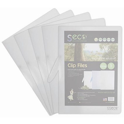 Sseco A4 Clip Files / Biodegradable / Clear / Pack of 5
