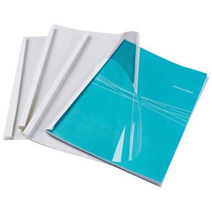 Fellowes Thermal PVC Binding Covers, 3mm, Front: Clear, Back: Gloss White, A4, Pack of 100
