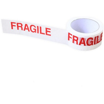 ValueX Fragile Printed Tape, 48mmx66m, Red/White, Pack of 6