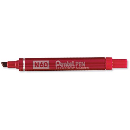 Pentel N60 Permanent Marker / Chisel Tip / Red / Pack of 12