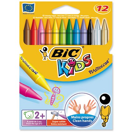Bic Kids Plastidecor Crayons, Long-lasting, Sharpenable, Vivid Assorted colours, Pack of 12