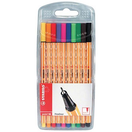 Stabilo Point 88 Fineliner Pen / Water-based / 0.8mm Tip / 0.4mm Line / Assorted Colours / Pack of 10