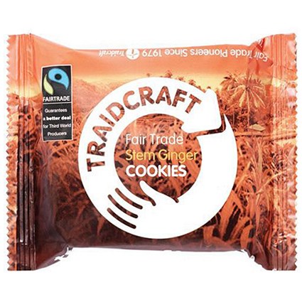Traidcraft Fairtrade Stem Ginger Cookies, 2 Biscuits per Minipack, Pack of 16
