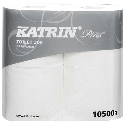 Katrin Plus Easy Flush Toilet Rolls / 2-Ply / 300 Sheets per Roll / White / 20 Rolls