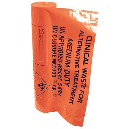 Clinical Waste Bags / Medium Duty / 8kg Capacity / 711x980mm / Orange / Pack of 50