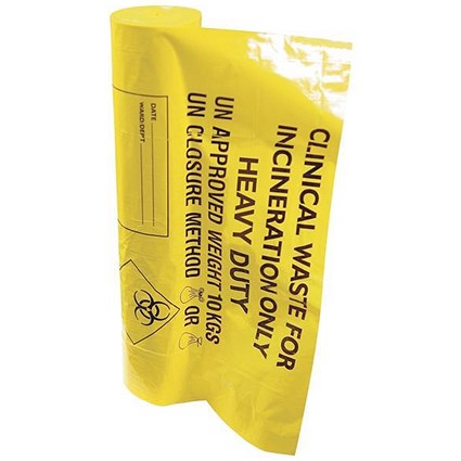 Clinical Waste Bags / Heavy Duty / 12Kg Capacity / Yellow / Pack of 50